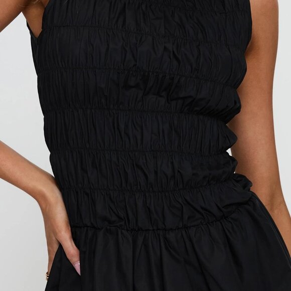 Princess Polly Demure shirred bubble hem mini dress black - Picture 3 of 3